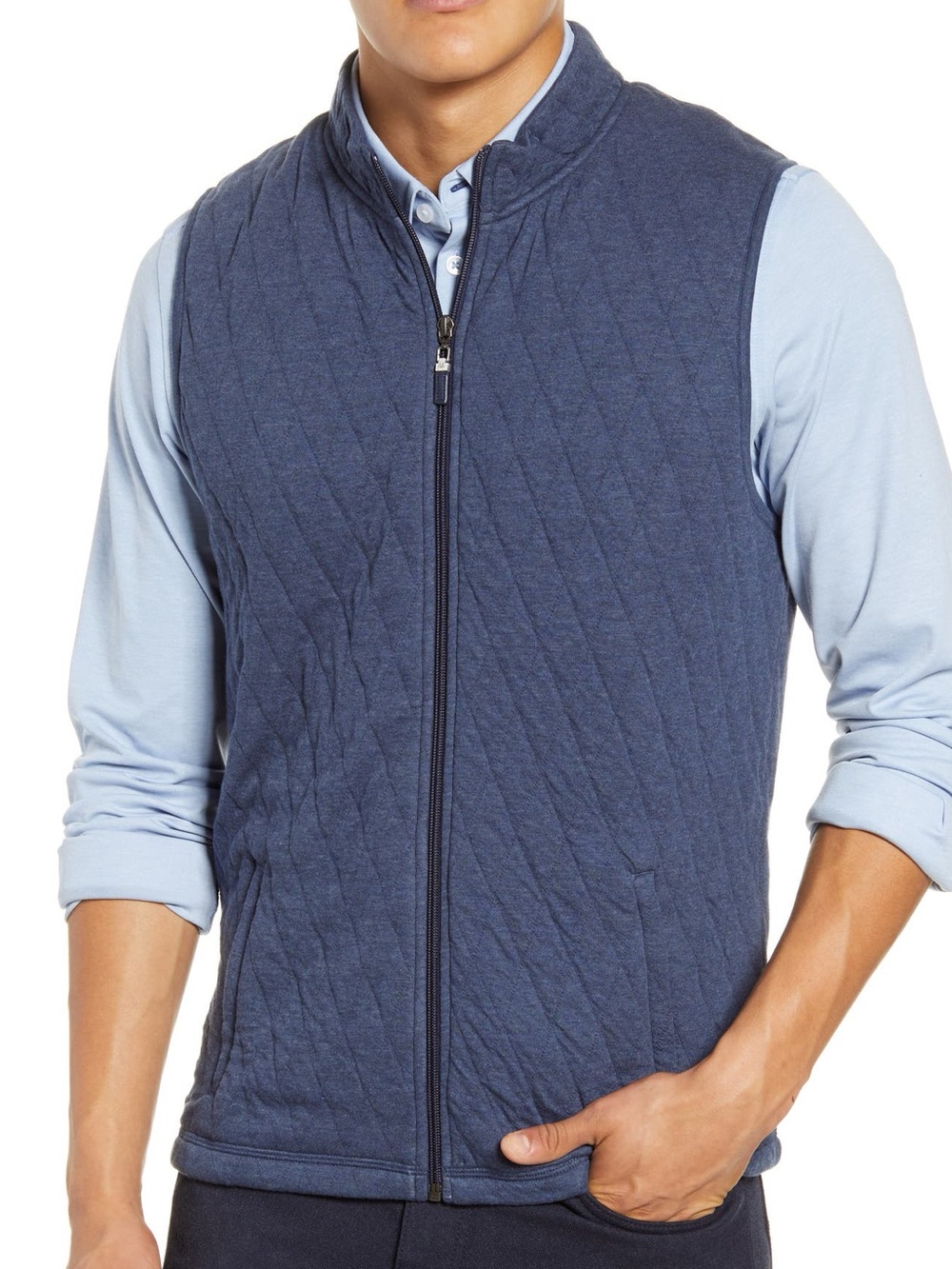 Mizzen+Main Hendricks Navy Blue Quilted Performance Vest Mens Size Large